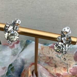 Vintage Continental Tiny Rhinestone Clip Earrings